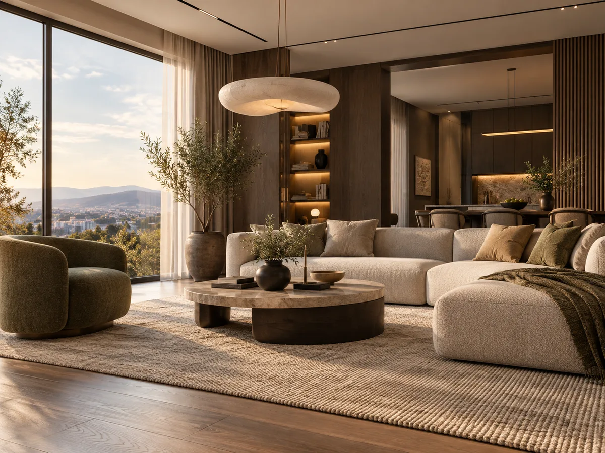 Render fotorealist i një dhome ndenjeje, punim studenti në 3ds Max dhe Corona Renderer